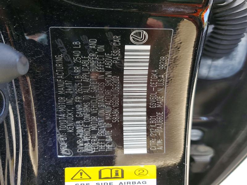 Aukcja sprzedaży 2017 Lexus Es, vin: 58ABK1GG0HU063202, numer aukcji: 49893546