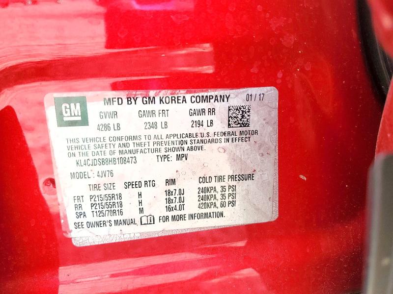 2017 Buick Encore მანქანა იყიდება აუქციონზე, vin: KL4CJDSB8HB108473, აუქციონის ნომერი: 51568136