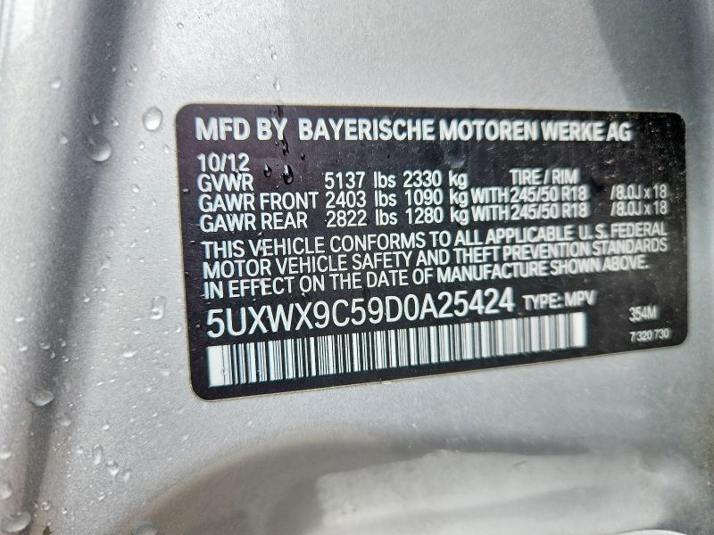 49790796 :رقم المزاد ، 5UXWX9C59D0A25424 vin ، 2013 Bmw X3 مزاد بيع