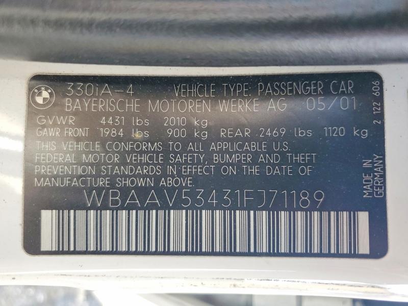 Продаж на аукціоні авто 2001 Bmw 330, vin: WBAAV53431FJ71189, номер лоту: 51821986