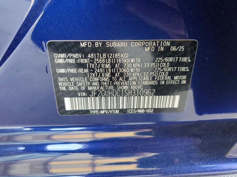 Aukcja sprzedaży 2025 Subaru Crosstrek, vin: JF2GUHDC1SH310962, numer aukcji: 48404336