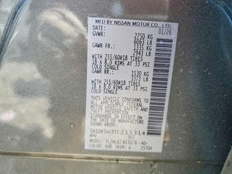 Aukcja sprzedaży 2026 Nissan Pathfinder, vin: 5N1DR3AE9TC215314, numer aukcji: 49744936