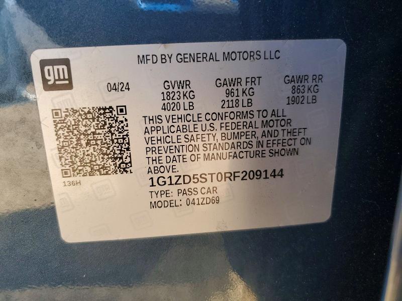 49335376 :رقم المزاد ، 1G1ZD5ST0RF209144 vin ، 2024 Chevrolet Malibu مزاد بيع