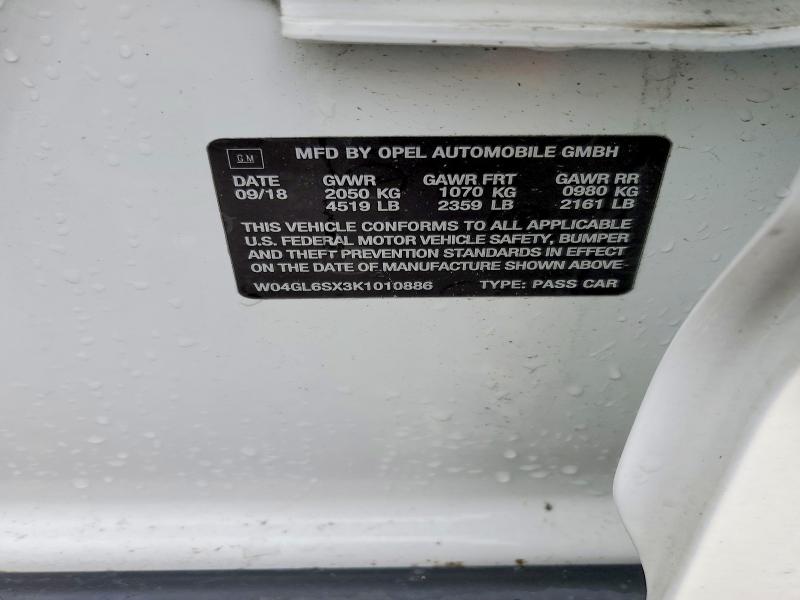 51657116 :رقم المزاد ، W04GL6SX3K1010886 vin ، 2019 Buick Regal مزاد بيع