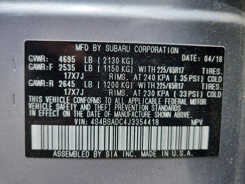 Aukcja sprzedaży 2018 Subaru Outback, vin: 4S4BSADC4J3354418, numer aukcji: 51690076