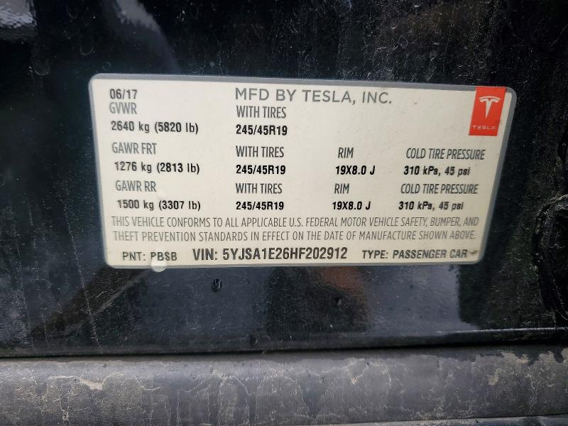 Продажа на аукционе авто 2017 Tesla Model S, vin: 5YJSA1E26HF202912, номер лота: 50797426