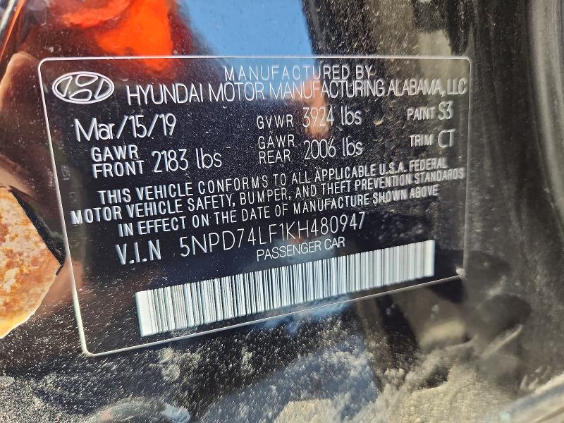 Aukcja sprzedaży 2019 Hyundai Elantra, vin: 5NPD74LF1KH480947, numer aukcji: 50725606