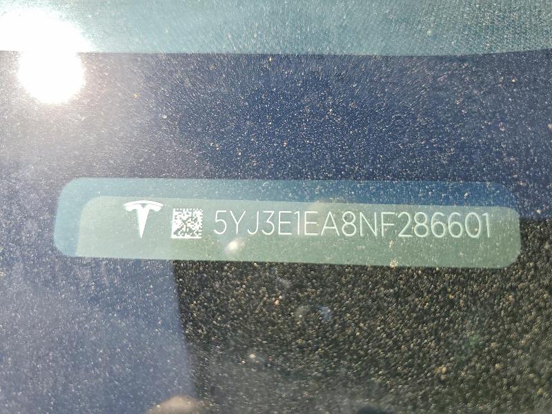 2022 Tesla Model 3 მანქანა იყიდება აუქციონზე, vin: 5YJ3E1EA8NF286601, აუქციონის ნომერი: 48360386