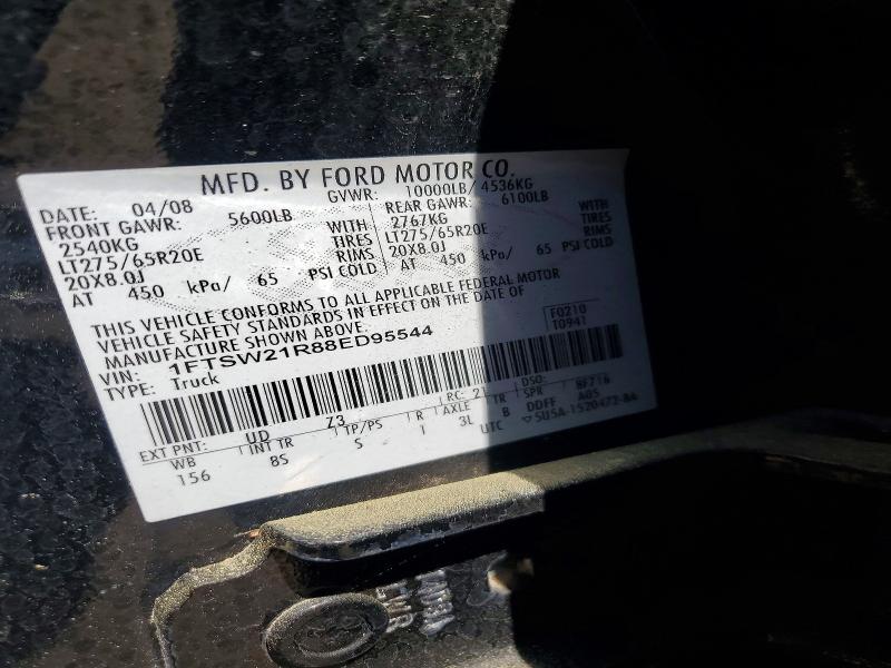 2008 Ford F250 მანქანა იყიდება აუქციონზე, vin: 1FTSW21R88ED95544, აუქციონის ნომერი: 50363736