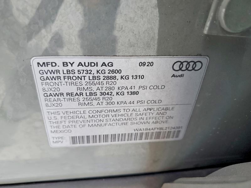 2020 Audi Sq5 მანქანა იყიდება აუქციონზე, vin: WA1B4AFY8L2124391, აუქციონის ნომერი: 49646576