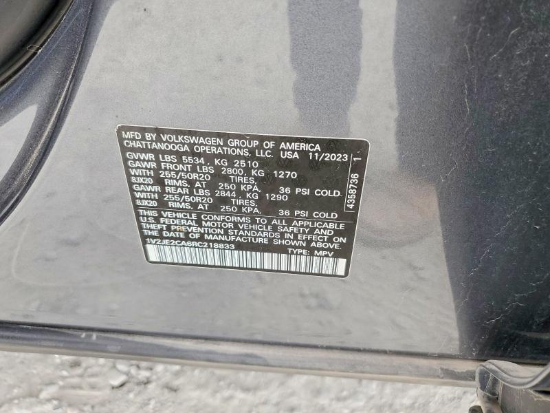 2024 Volkswagen Atlas Cross Sport მანქანა იყიდება აუქციონზე, vin: 1V2JE2CA6RC218833, აუქციონის ნომერი: 48829826