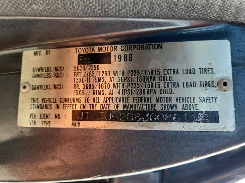 47760976 :رقم المزاد ، JT3FJ62GJ0086117 vin ، 1988 Toyota Land Cruiser مزاد بيع