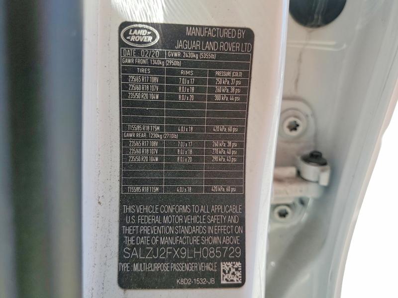 Aukcja sprzedaży 2020 Land Rover Range Rover Evoque, vin: SALZJ2FX9LH085729, numer aukcji: 51204266