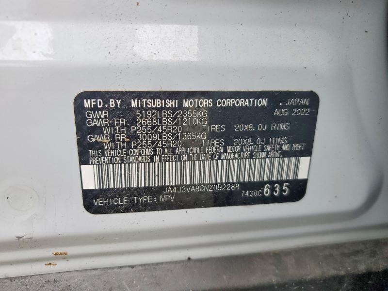 Aukcja sprzedaży 2022 Mitsubishi Outlander, vin: JA4J3VA88NZ092288, numer aukcji: 49954046
