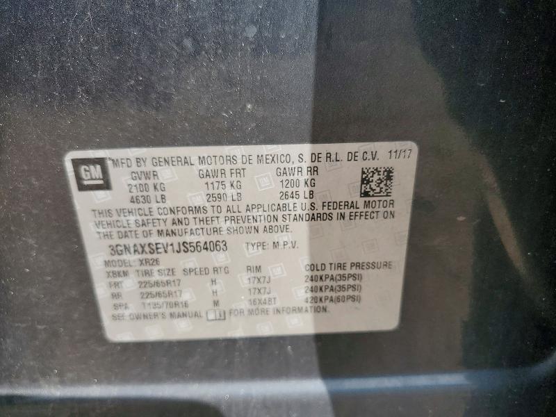 Продаж на аукціоні авто 2018 Chevrolet Equinox, vin: 3GNAXSEV1JS564063, номер лоту: 50645356