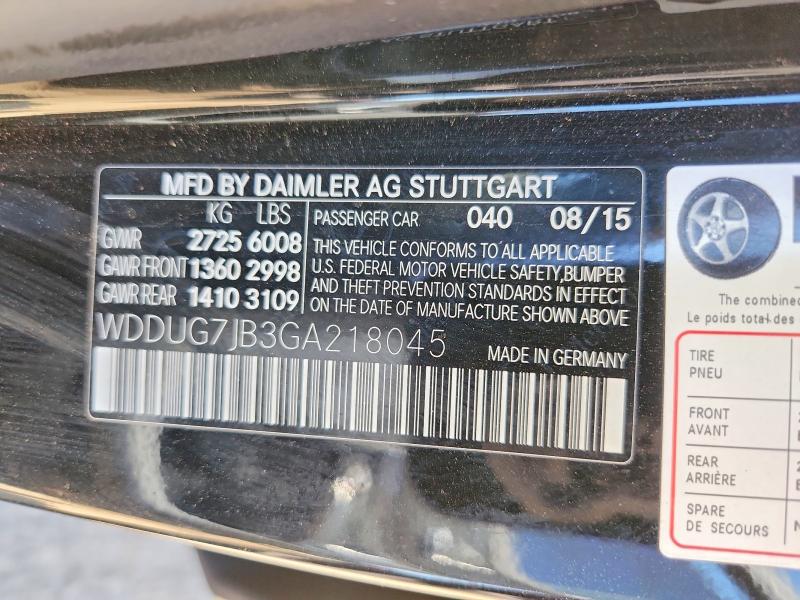 50346026 :رقم المزاد ، WDDUG7JB3GA218045 vin ، 2016 Mercedes-benz S مزاد بيع