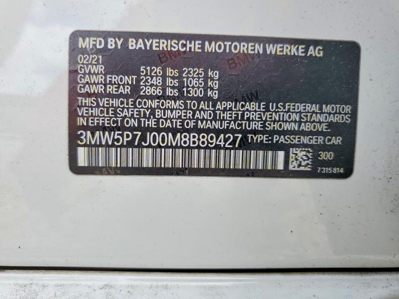 48259466 :رقم المزاد ، 3MW5P7J00M8B89427 vin ، 2021 Bmw 330e مزاد بيع