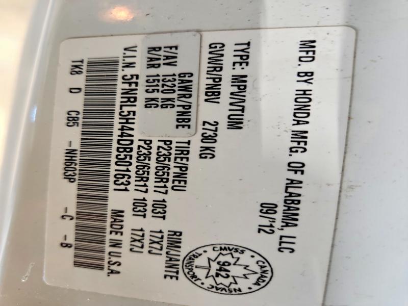 Aukcja sprzedaży 2013 Honda Odyssey, vin: 5FNRL5H44DB501631, numer aukcji: 50474406