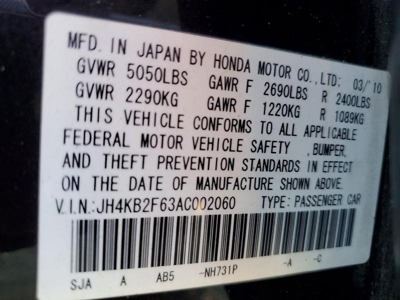 Aukcja sprzedaży 2010 Acura Rl, vin: JH4KB2F63AC002060, numer aukcji: 48997386