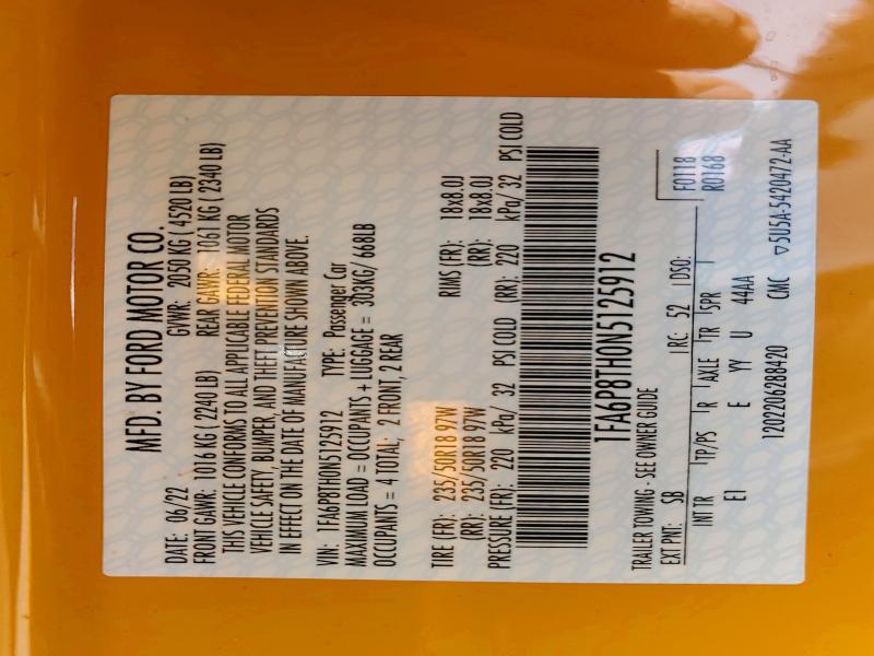 Продажа на аукционе авто 2022 Ford Mustang, vin: 1FA6P8TH0N5125912, номер лота: 51594476