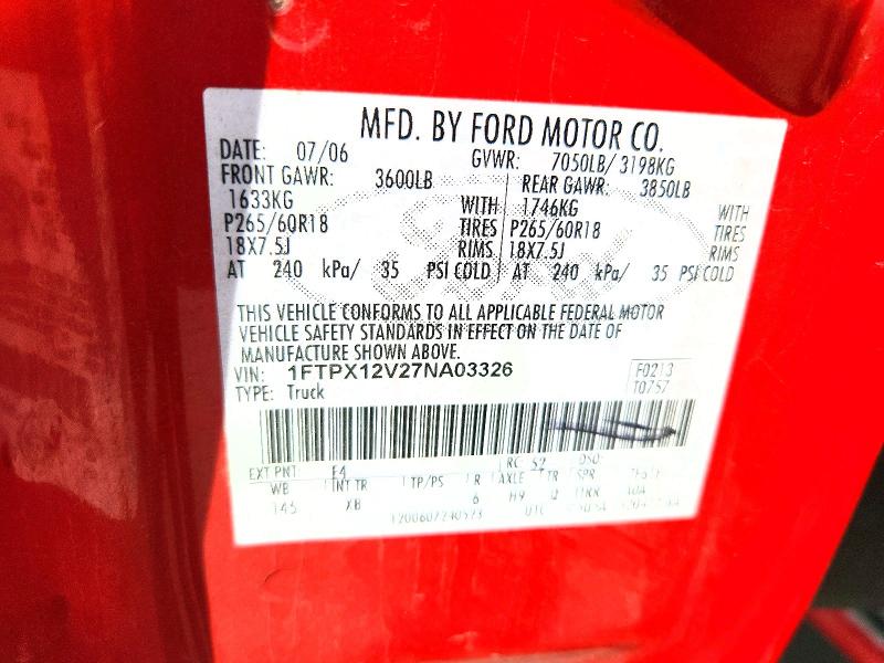 Продаж на аукціоні авто 2007 Ford F150, vin: 1FTPX12V27NA03326, номер лоту: 49454556