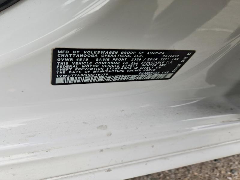 50484316 :رقم المزاد ، 1VWDT7A35HC016079 vin ، 2017 Volkswagen Passat مزاد بيع