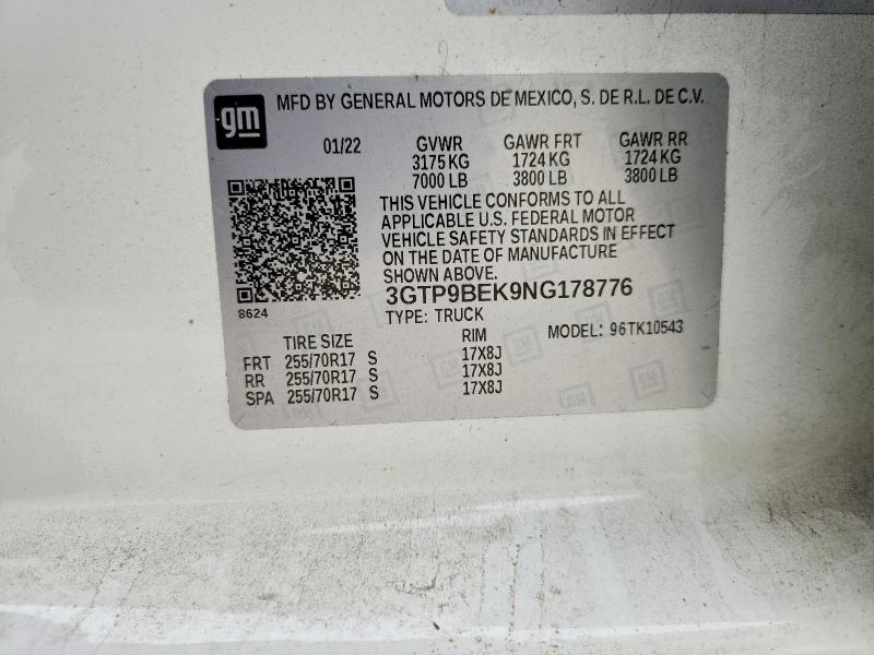 Продаж на аукціоні авто 2022 Gmc Sierra Limited, vin: 3GTP9BEK9NG178776, номер лоту: 50698346