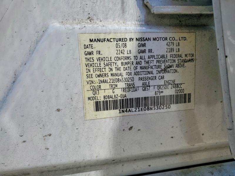 Aukcja sprzedaży 2008 Nissan Altima, vin: 1N4AL21E08N530250, numer aukcji: 50741346