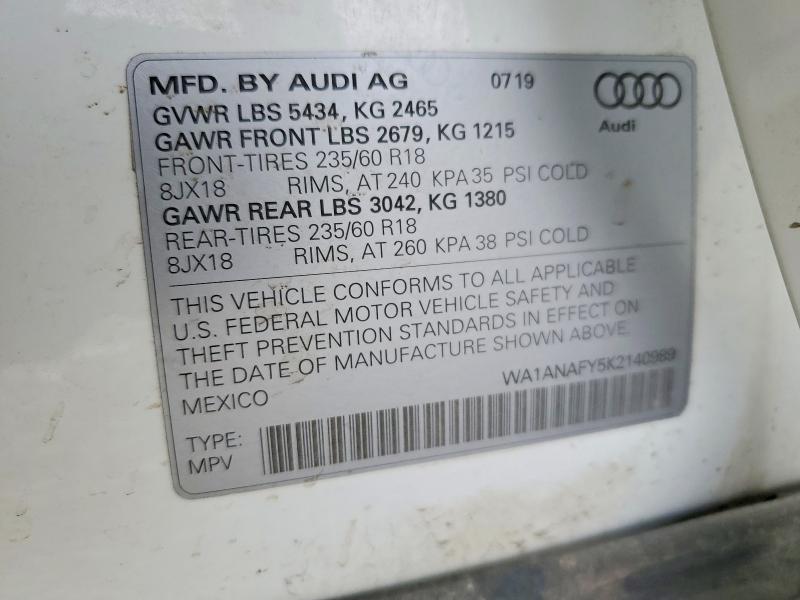 Продажа на аукционе авто 2019 Audi Q5, vin: WA1ANAFY5K2140989, номер лота: 50494406
