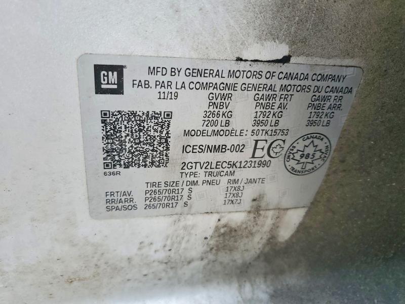 51505606 :رقم المزاد ، 2GTV2LEC5K1231990 vin ، 2019 Gmc Sierra Limited مزاد بيع