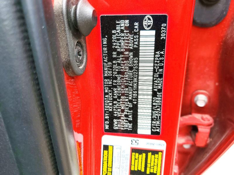 Aukcja sprzedaży 2019 Toyota Camry, vin: 4T1B61HK9KU275585, numer aukcji: 50856686