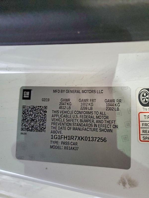 Aukcja sprzedaży 2019 Chevrolet Camaro, vin: 1G1FH1R7XK0137256, numer aukcji: 50941356