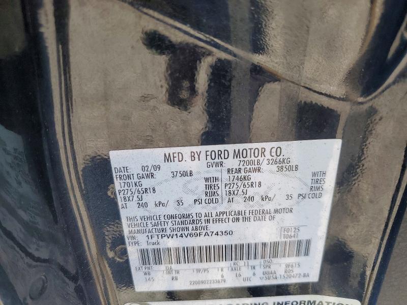2009 Ford F150 მანქანა იყიდება აუქციონზე, vin: 1FTPW14V69FA74350, აუქციონის ნომერი: 51647566