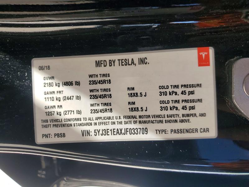 Продажа на аукционе авто 2018 Tesla Model 3, vin: 5YJ3E1EAXJF033709, номер лота: 51559566