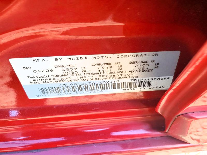 49497246 :رقم المزاد ، JM1GG12L761107315 vin ، 2006 Mazda Speed مزاد بيع