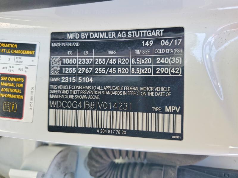 Aukcja sprzedaży 2018 Mercedes-benz Glc, vin: WDC0G4JB8JV014231, numer aukcji: 51344656