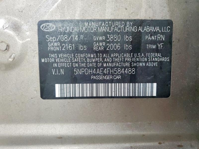 Продаж на аукціоні авто 2015 Hyundai Elantra, vin: 5NPDH4AE4FH584488, номер лоту: 48791356