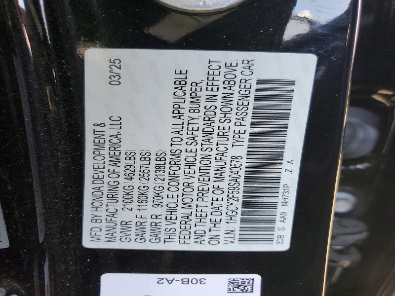 Продажа на аукционе авто 2025 Honda Accord, vin: 1HGCY2F59SA040578, номер лота: 50830206