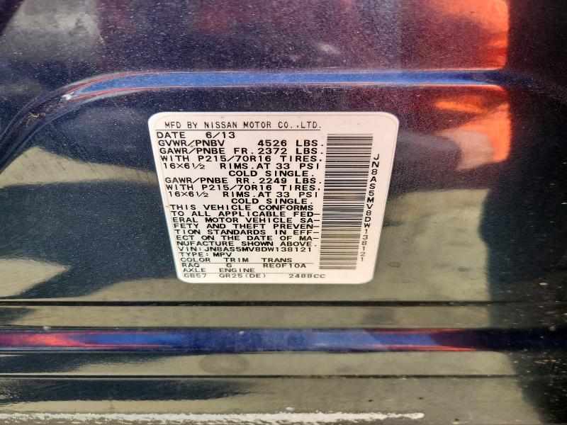 49589166 :رقم المزاد ، JN8AS5MV8DW138121 vin ، 2013 Nissan Rogue مزاد بيع