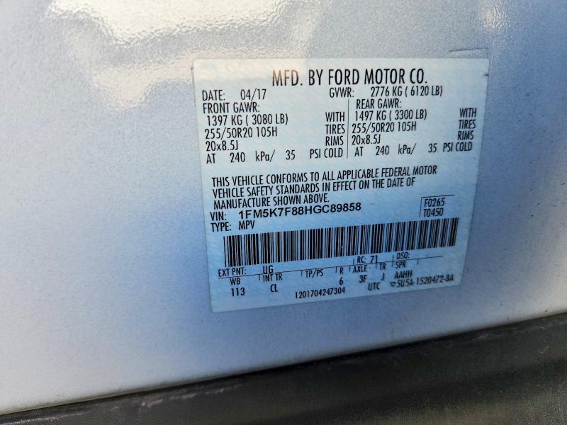 49517796 :رقم المزاد ، 1FM5K7F88HGC89858 vin ، 2017 Ford Explorer مزاد بيع