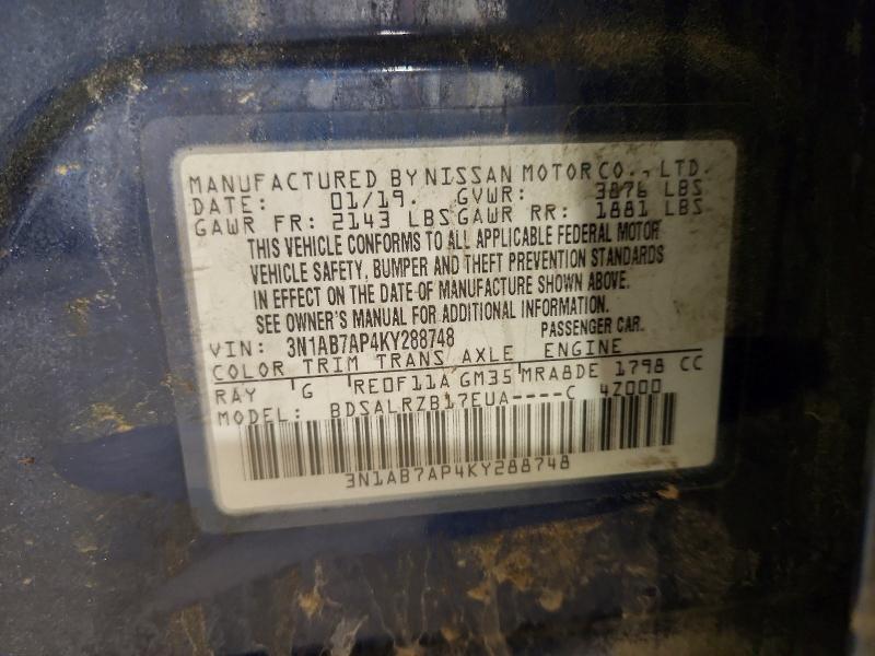 Aukcja sprzedaży 2019 Nissan Sentra, vin: 3N1AB7AP4KY288748, numer aukcji: 49136726