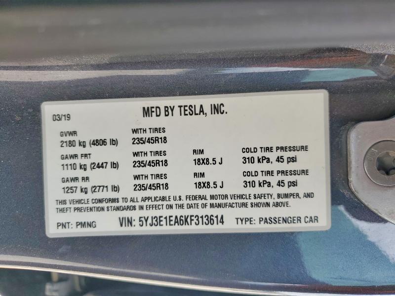 Aukcja sprzedaży 2019 Tesla Model 3, vin: 5YJ3E1EA6KF313614, numer aukcji: 49402996