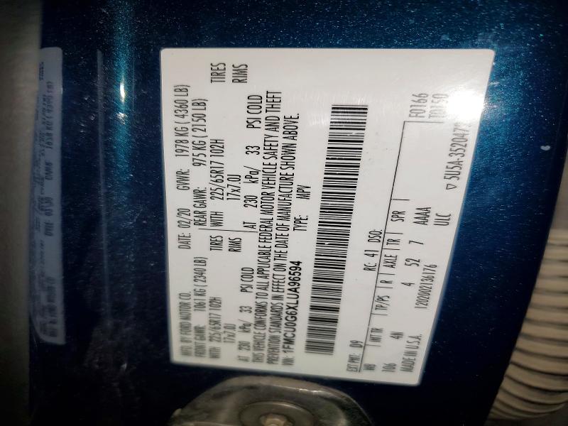 Продаж на аукціоні авто 2020 Ford Escape, vin: 1FMCU0G6XLUA96594, номер лоту: 48456216