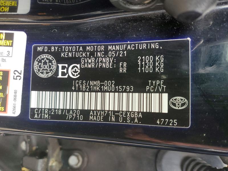 Aukcja sprzedaży 2021 Toyota Camry, vin: 4T1B21HK1MU015793, numer aukcji: 48313446