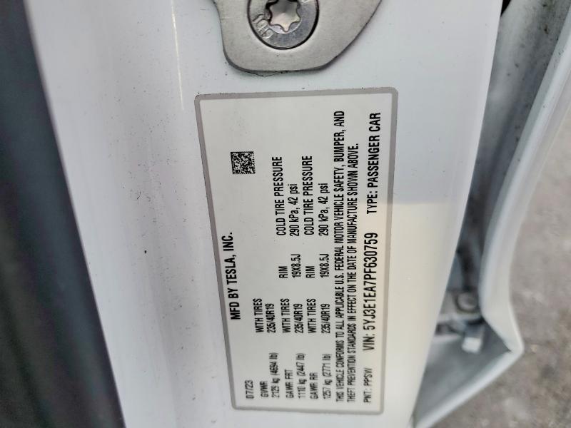 Aukcja sprzedaży 2023 Tesla Model 3, vin: 5YJ3E1EA7PF630759, numer aukcji: 50959186