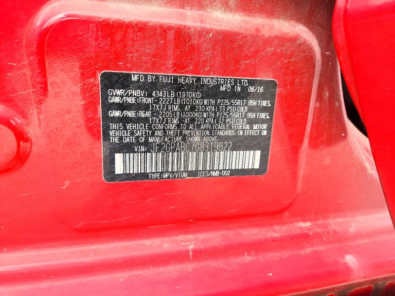 Aukcja sprzedaży 2016 Subaru Crosstrek, vin: JF2GPABC7G8319822, numer aukcji: 50160456