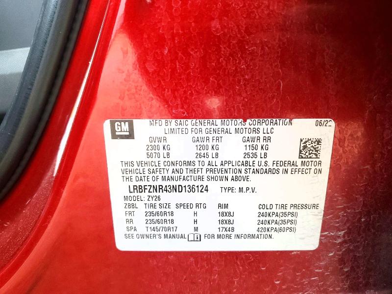 Продаж на аукціоні авто 2022 Buick Envision, vin: LRBFZNR43ND136124, номер лоту: 48980056