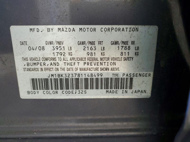 Продаж на аукціоні авто 2008 Mazda 3, vin: JM1BK323781148499, номер лоту: 51482786