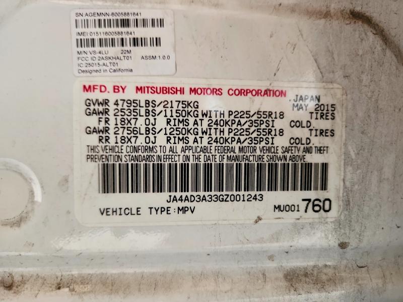 Продаж на аукціоні авто 2016 Mitsubishi Outlander, vin: JA4AD3A33GZ001243, номер лоту: 47808266