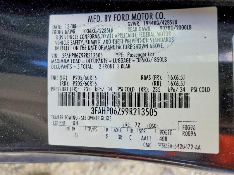 Продаж на аукціоні авто 2009 Ford Fusion, vin: 3FAHP06Z99R213505, номер лоту: 50181446